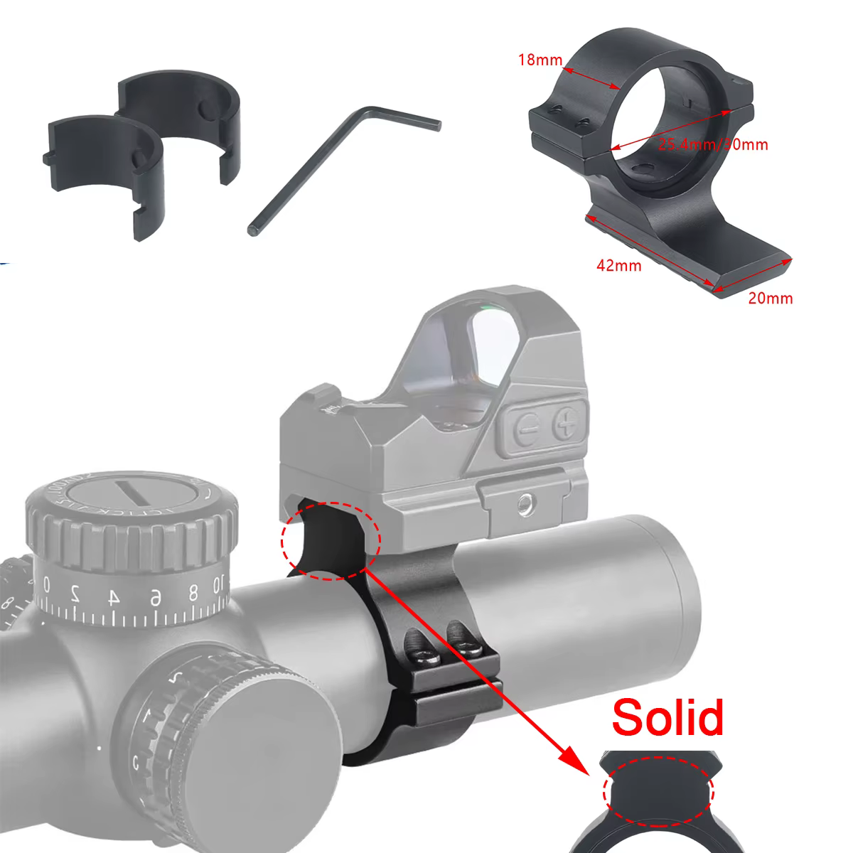 Mira punto rojo RM táctica con soporte linterna y anillos