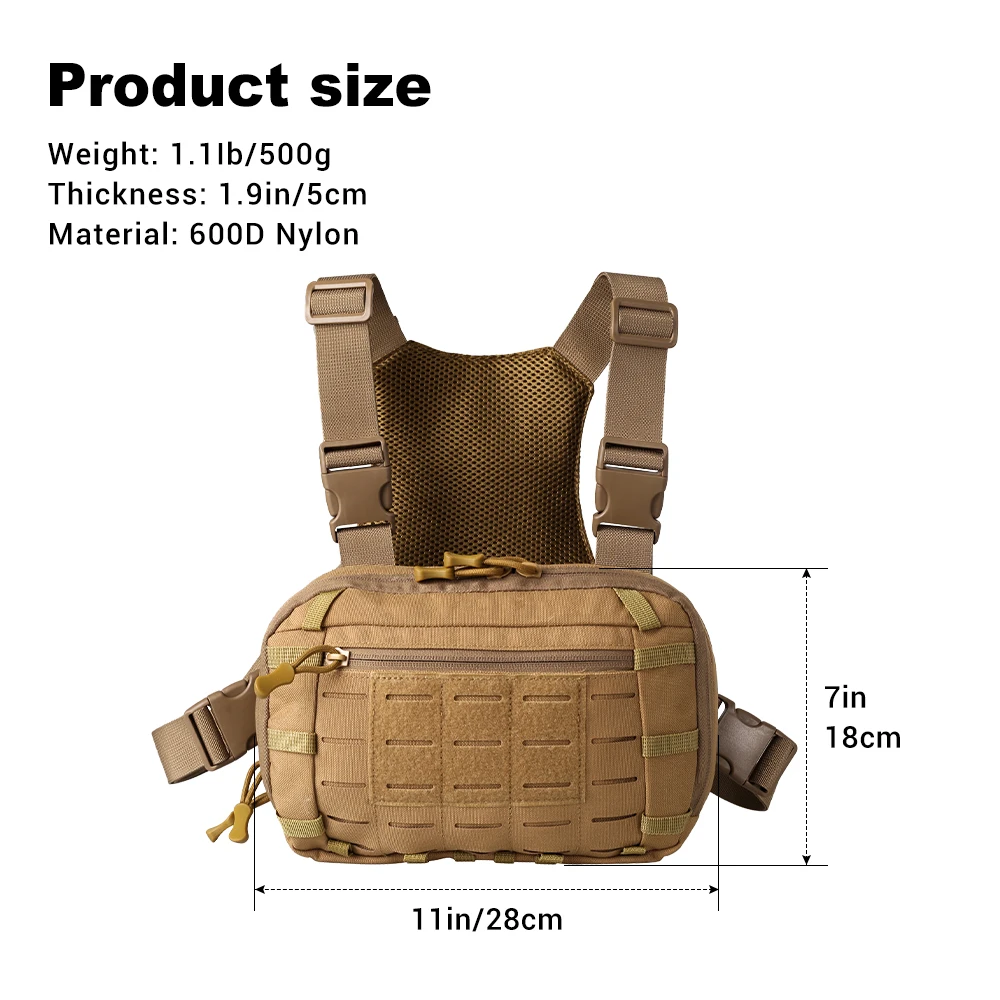 Bolsa táctica de pecho 600D nylon EDC con fundilla para caza, camping y outdoor - imagen 4