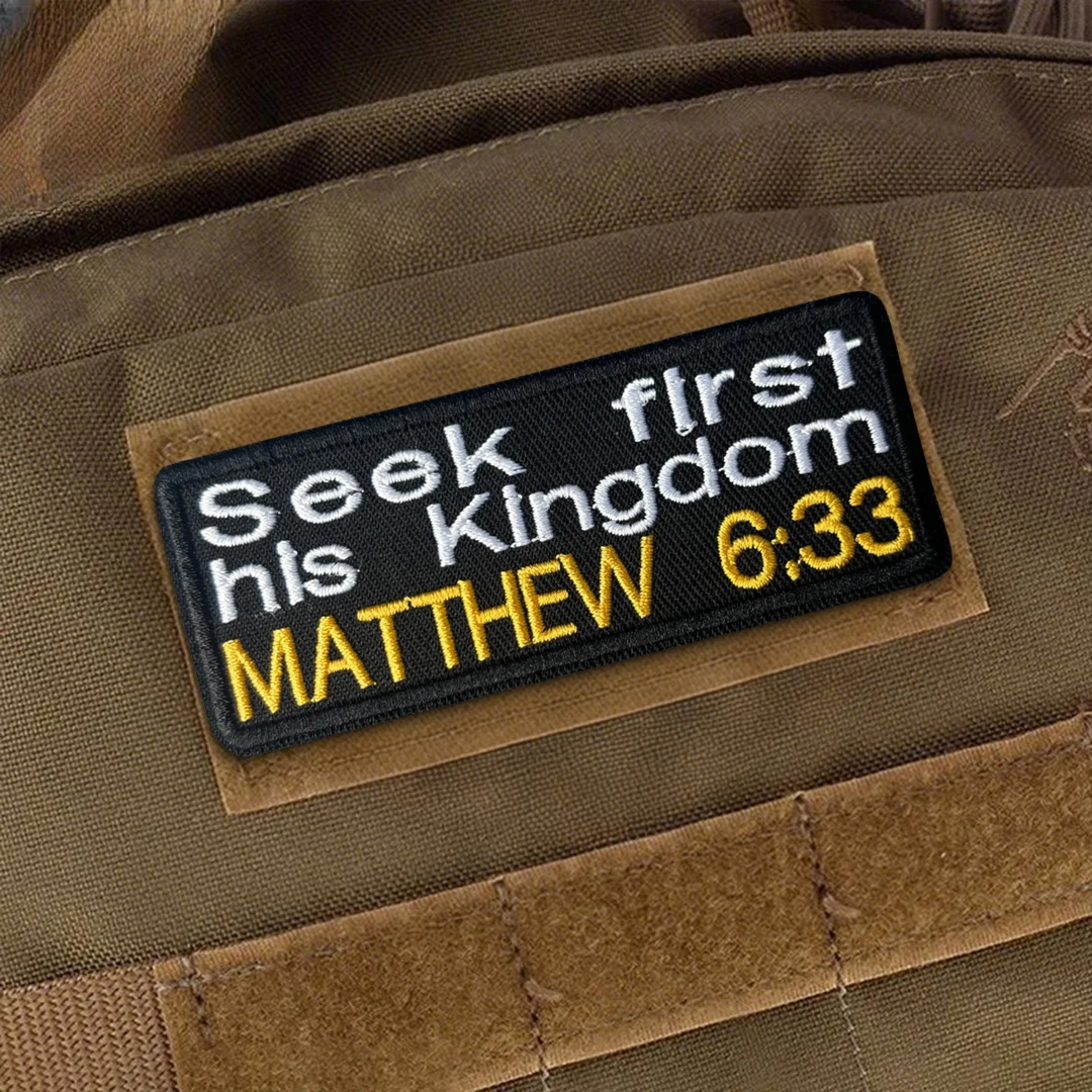 Parche bordado Mateo 6:33 Busca primero el Reino de Dios, gancho-bucle - imagen 3