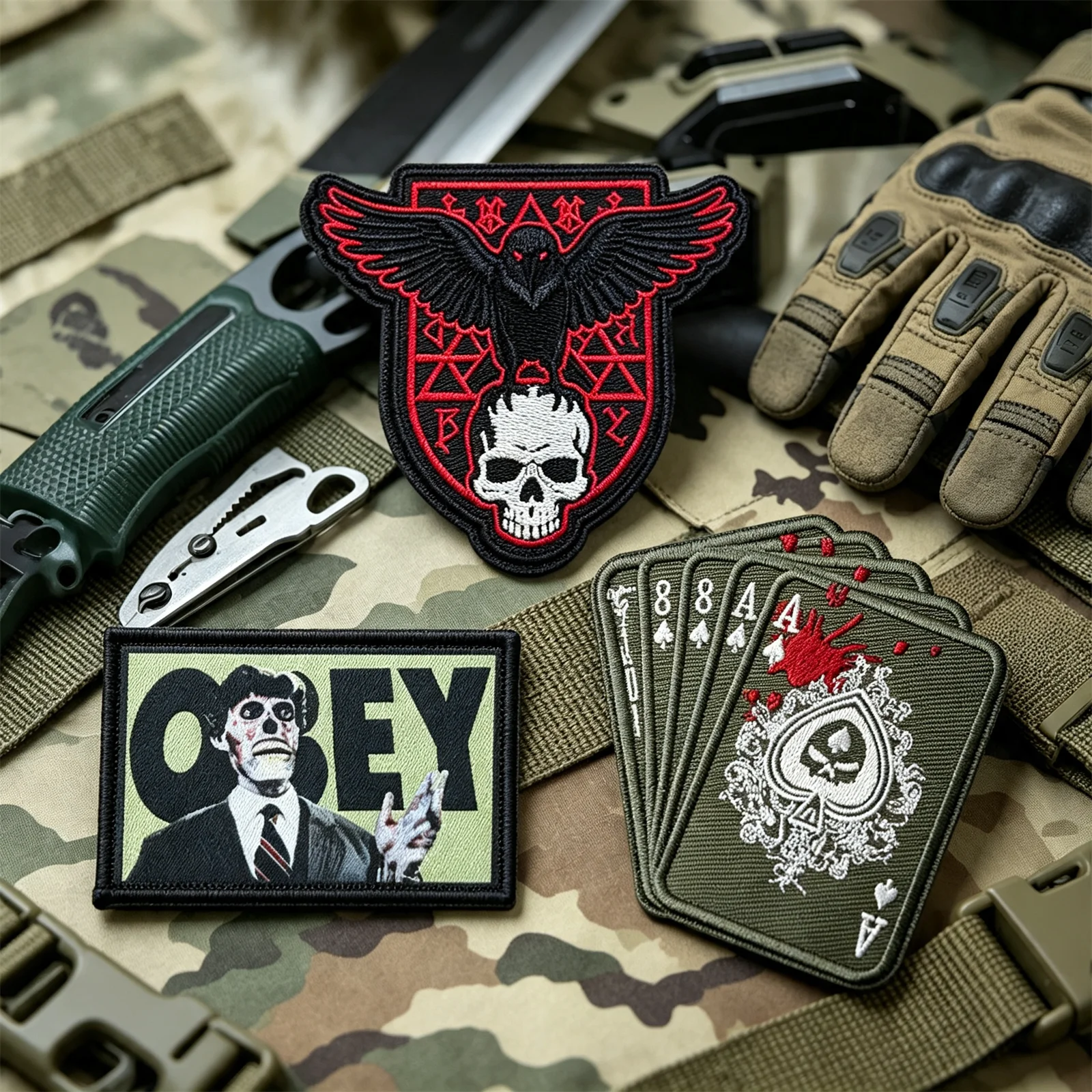 Parches tácticos Calavera, Cuervo y Mano Muerta con Velcro - imagen 4