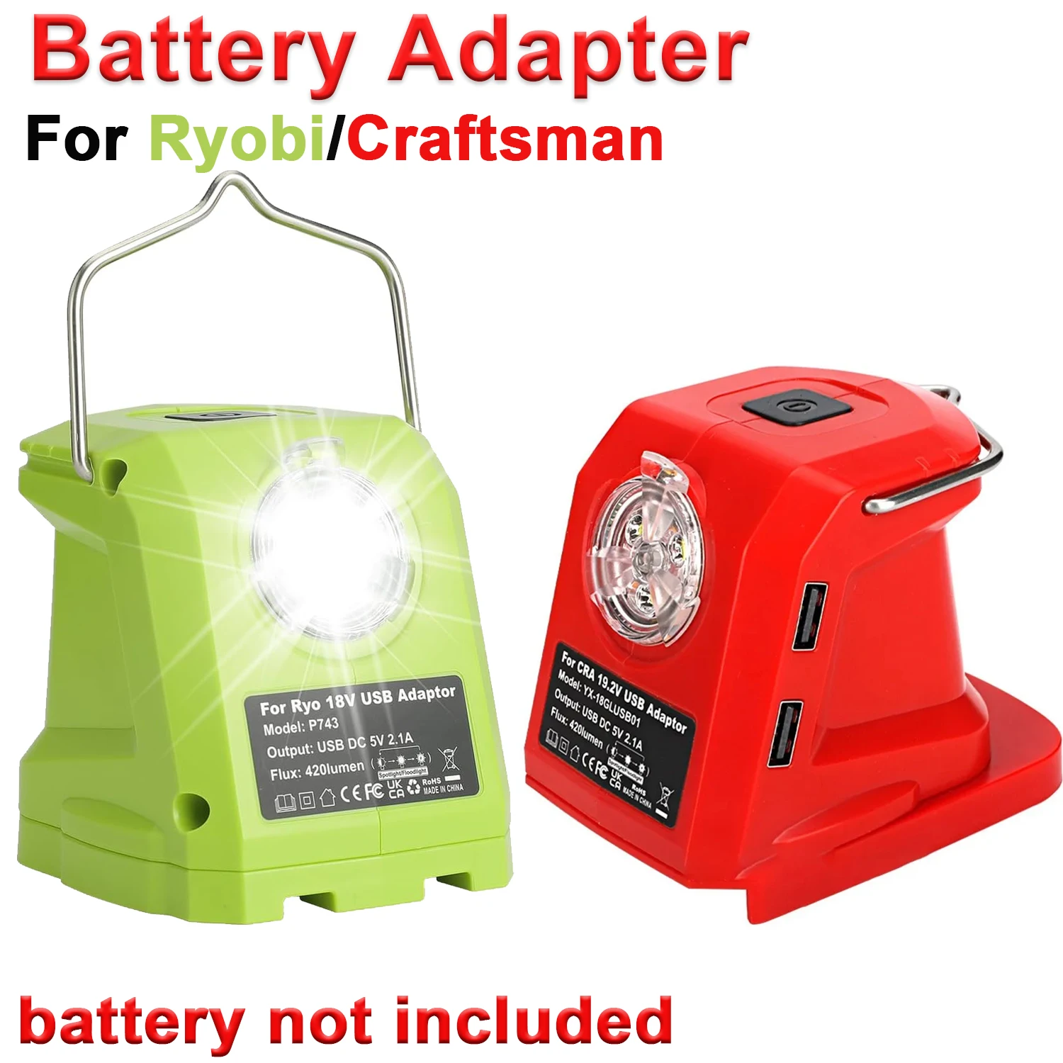 Adaptador batería Ryobi Craftsman USB LED luz de trabajo con gancho - imagen 5