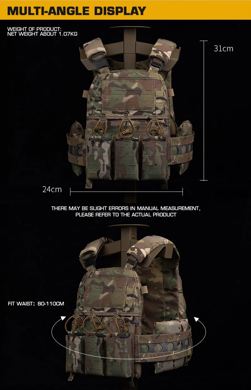 Detalle del sistema MOLLE y bolsillos laterales del chaleco táctico