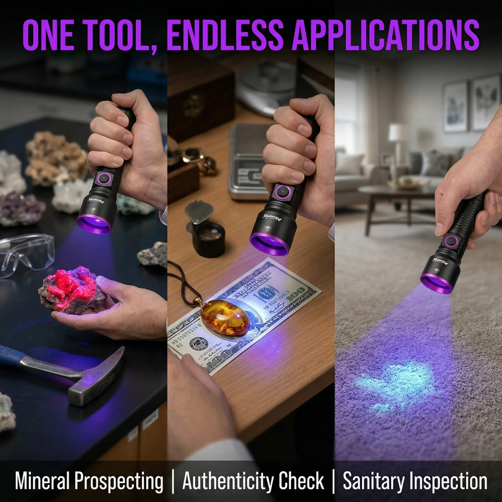 Alonefire Linterna UV luz negra recargable USB para manchas y hongos - imagen 3
