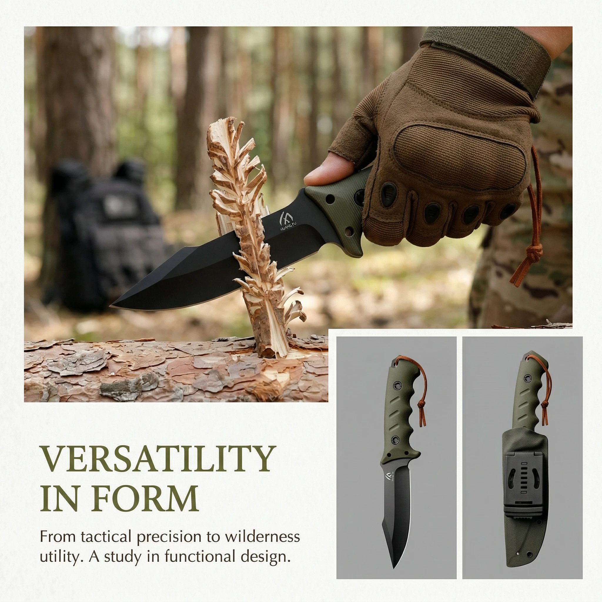 Cuchillo táctico G10 multifunción con funda de supervivencia