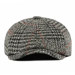 Gorra plana estilo retro cuadros negros – boina y banda elástica