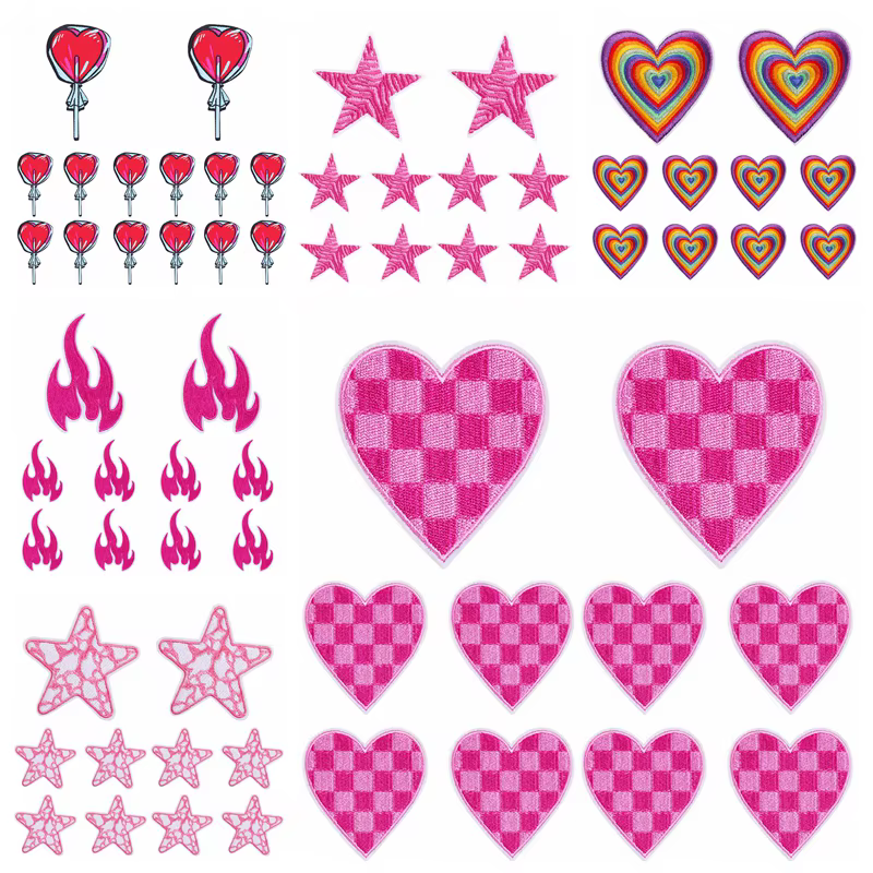 Parches bordados corazón dibujo rosa - termoadhesivos para ropa - imagen 4