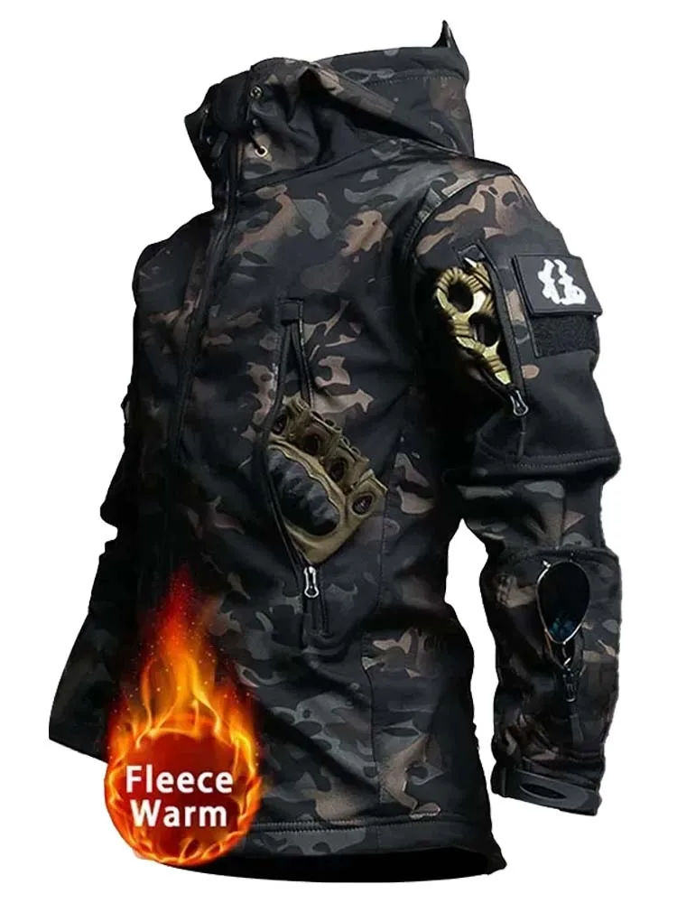 Chaqueta táctica impermeable cortavientos con capucha camuflaje negro - imagen 2