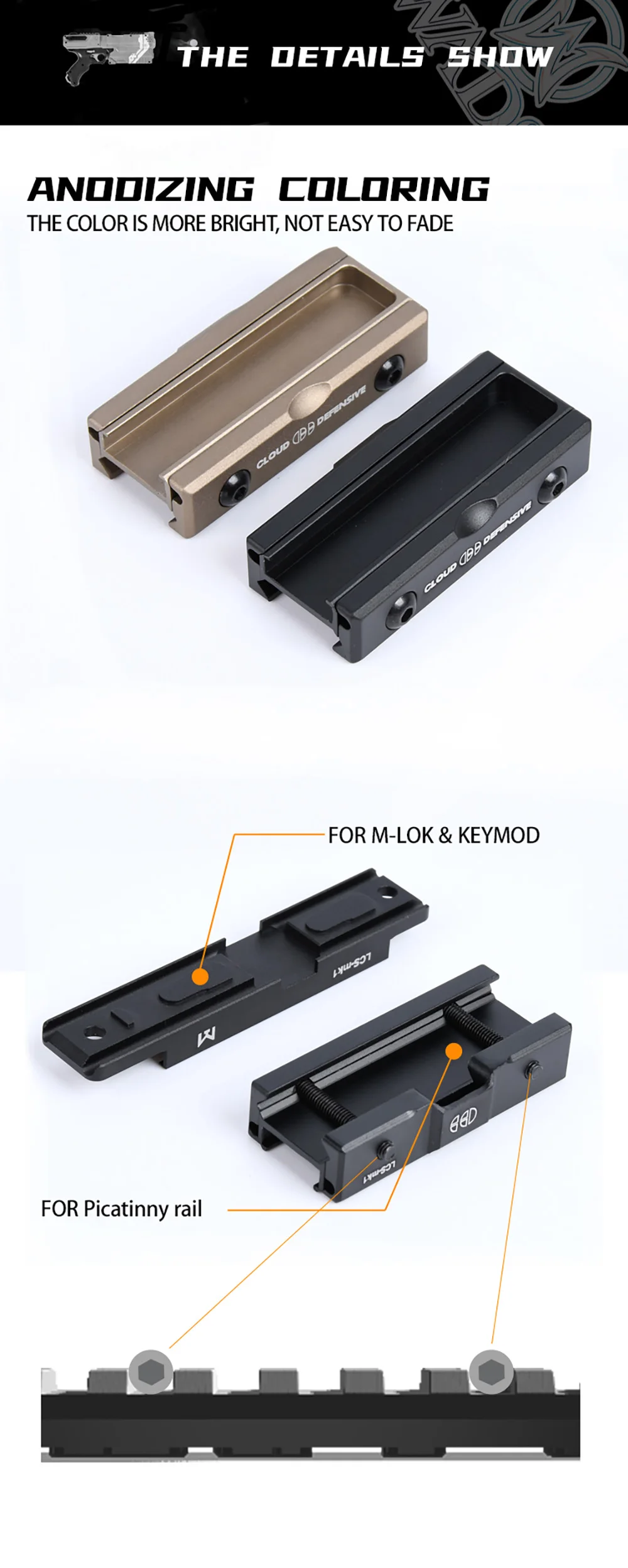 Detalle del soporte de metal para rail