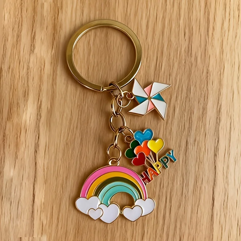Llavero de molino de viento esmaltado arcoíris – Regalo para niña