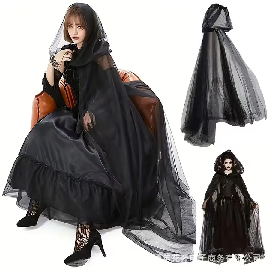 Disfraz de bruja con capa negra de Halloween para vestir