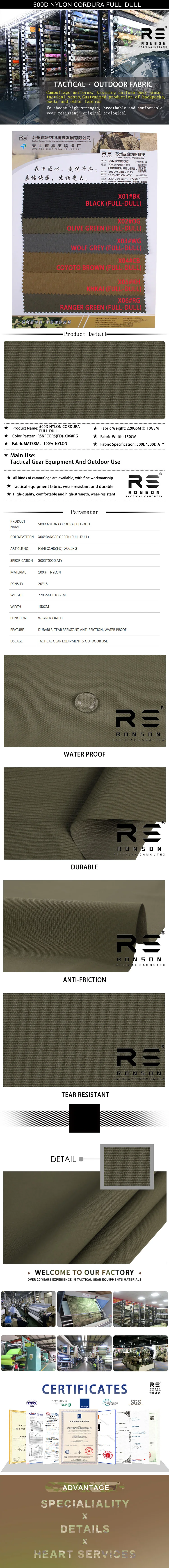 Tela de camuflaje RG en nailon 500D con acabado resistente al agua
