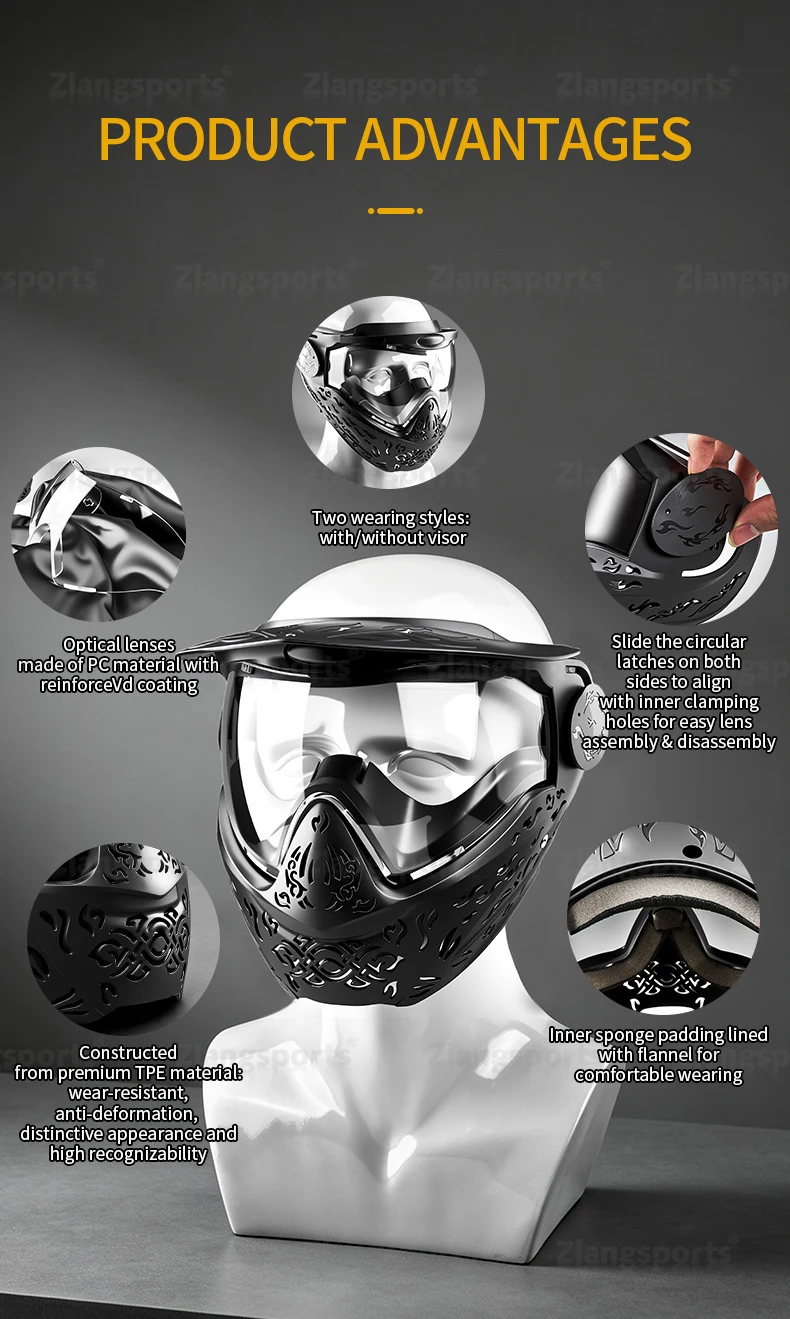 Máscara de cara completa para paintball y uso recreativo en exteriores