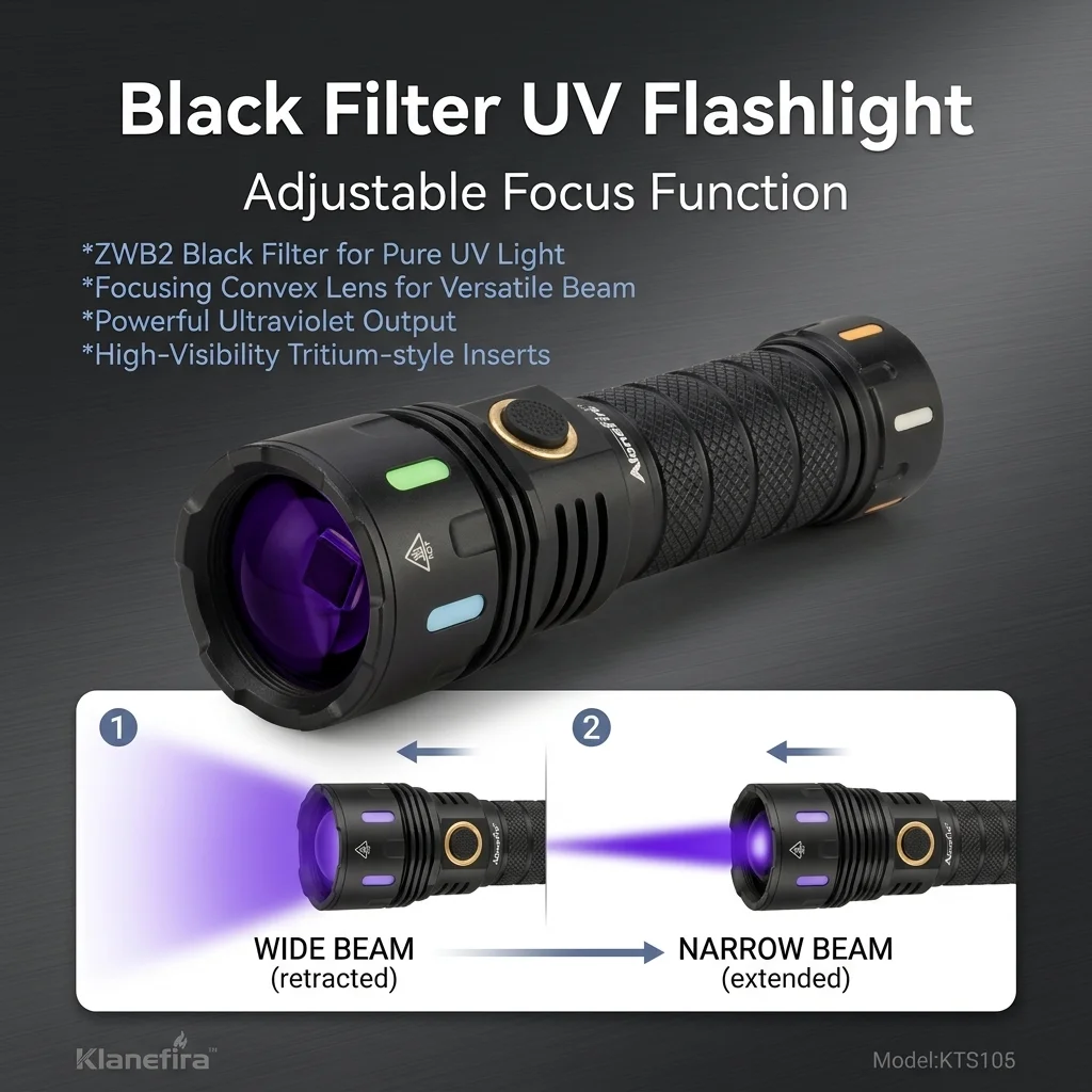 Alonefire Linterna UV recargable con zoom, luz negra para manchas - imagen 2