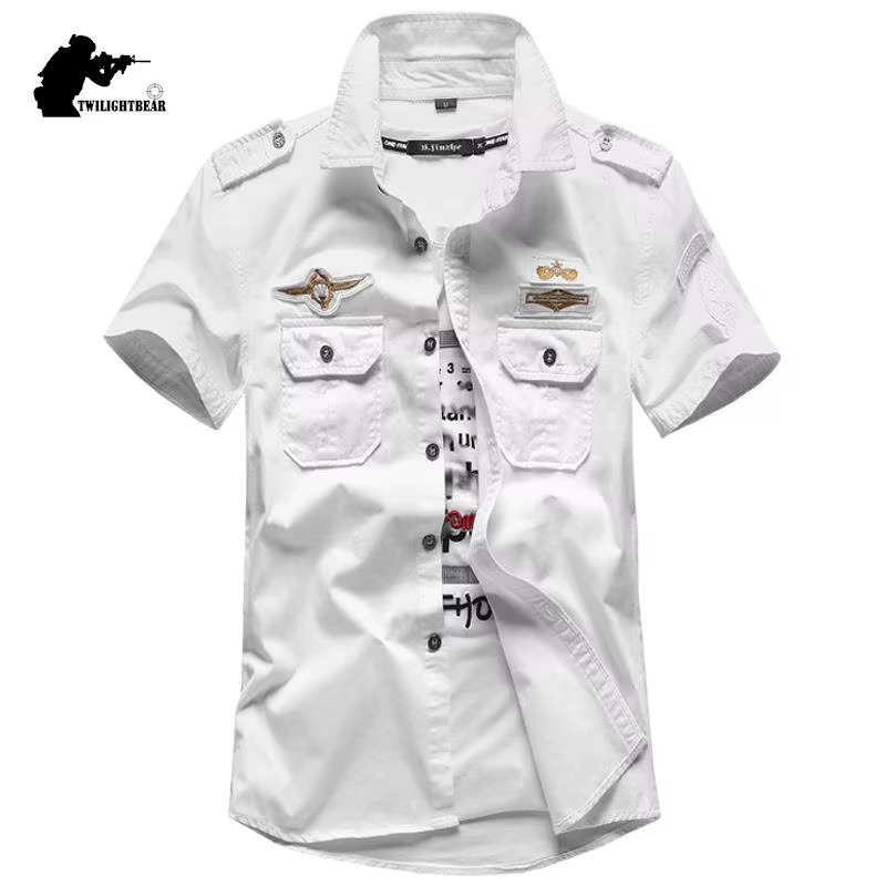 Camisa militar algodón puro – Manga corta verano gran tamaño