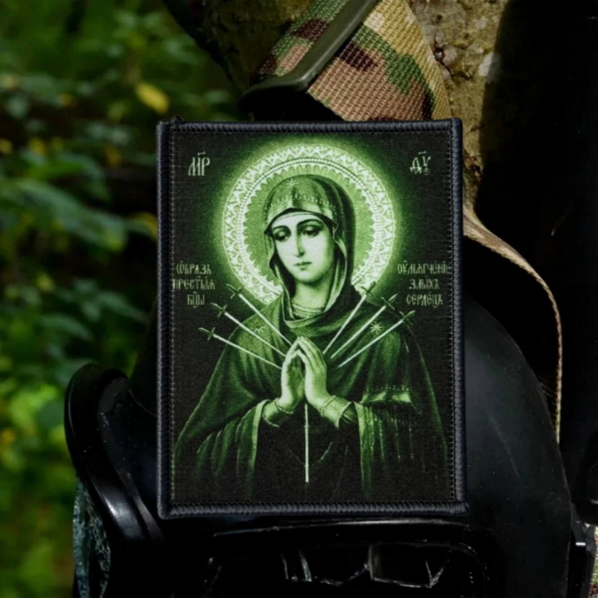 Parche táctico Virgen María impreso con gancho y bucle para mochila - imagen 3