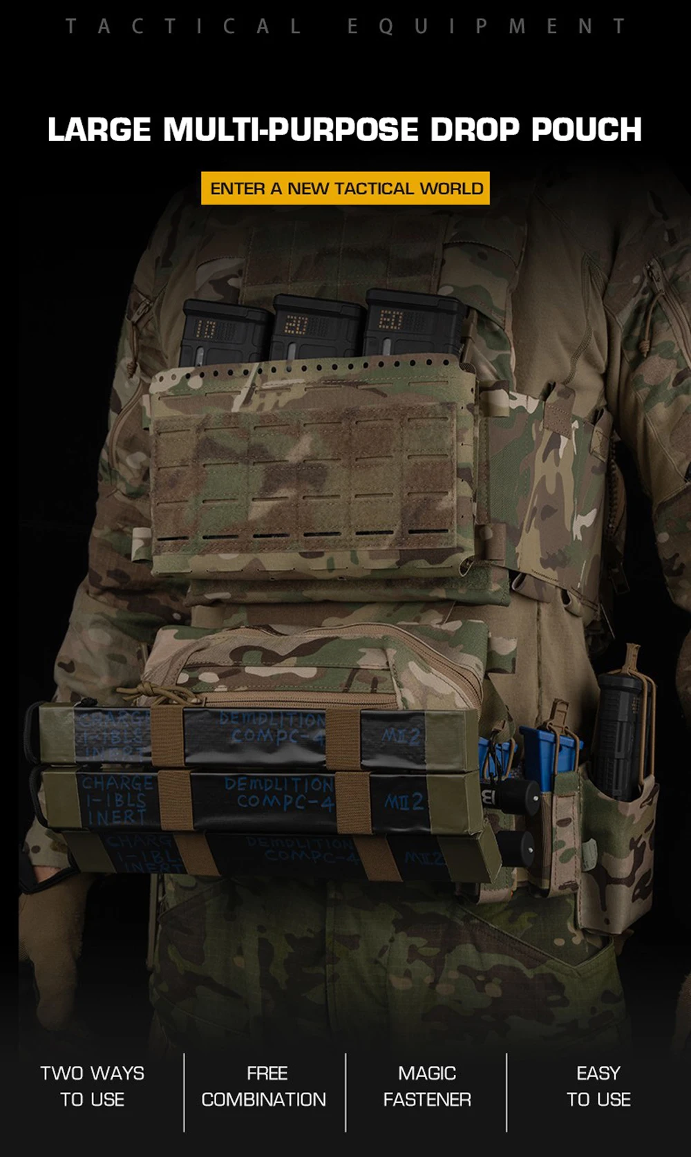 Bolsa abdominal MOLLE KOLINLOV vista frontal con compartimentos