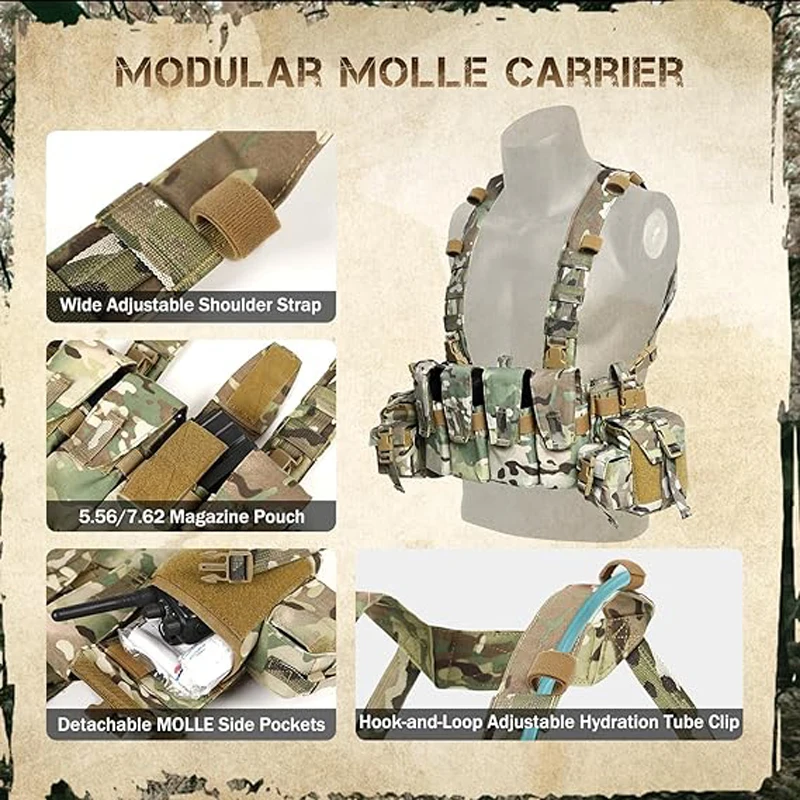 Plataforma de pecho táctica VOTAGOO MOLLE extraíble con bolsas revistas - imagen 2