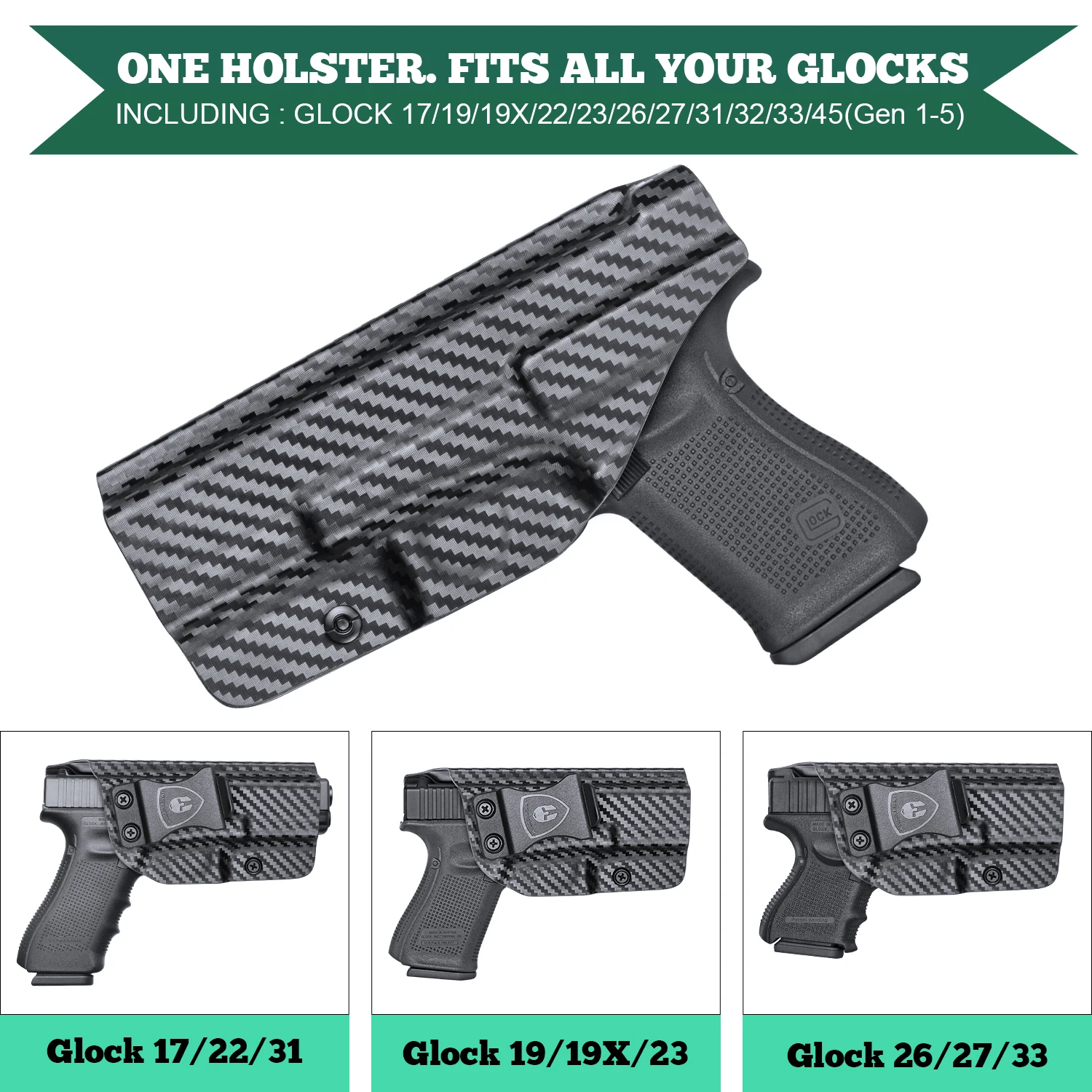 Funda IWB Glock 17/19 de fibra de carbono para mano derecha