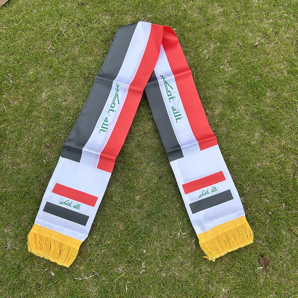 Bufanda satén bandera de Irak a doble cara con borlas - imagen 2