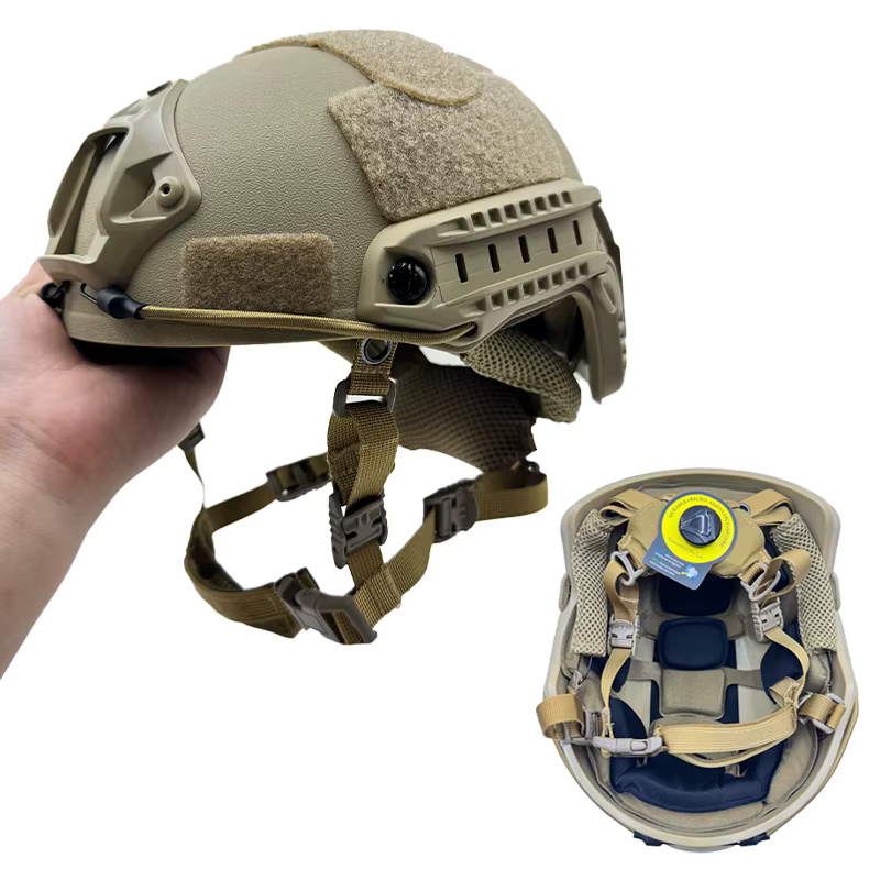 Vista frontal del casco con rieles