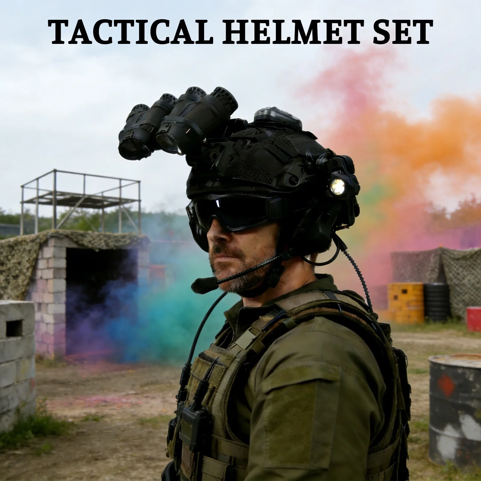 Casco táctico Airsoft con gafas visión nocturna GPNVG18 y linterna - imagen 2