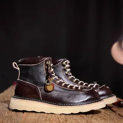 KOWM Botas trekking de piel vaca suela gruesa para exteriores hombre