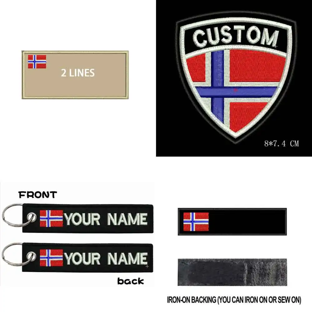 Parche personalizado con nombre de Noruega - planchado y gancho