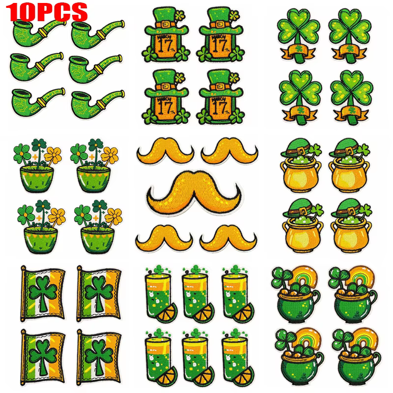 Parche bordado trébol verde dibujo animado termoadhesivo para ropa - imagen 2