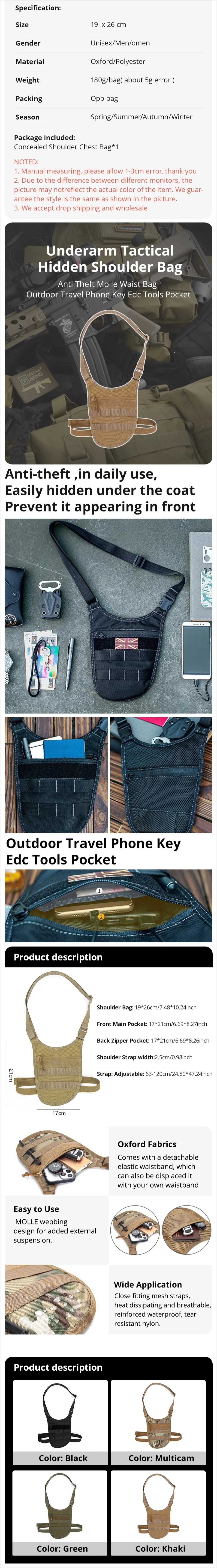 Bolsa de agente para axilas con diseño táctico MOLLE