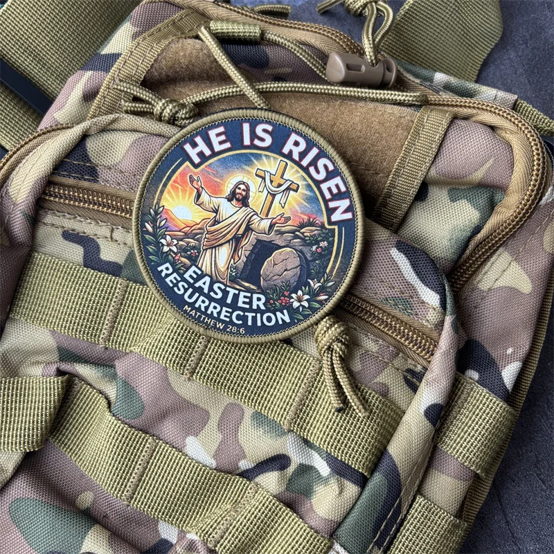 Parche militar cruz de Jesús velcro gancho y bucle ÉL HA RESURGIDO - imagen 2