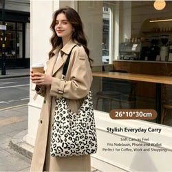 Bolso de mano lona leopardo, gran capacidad elegante casual