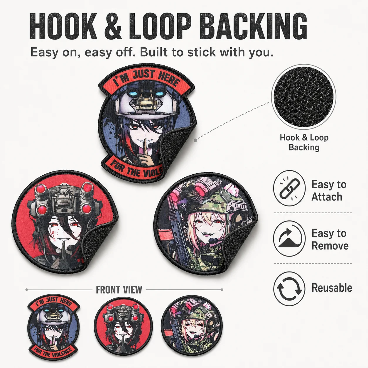 Parche táctico de anime militar con velcro para mochila y casco - imagen 3