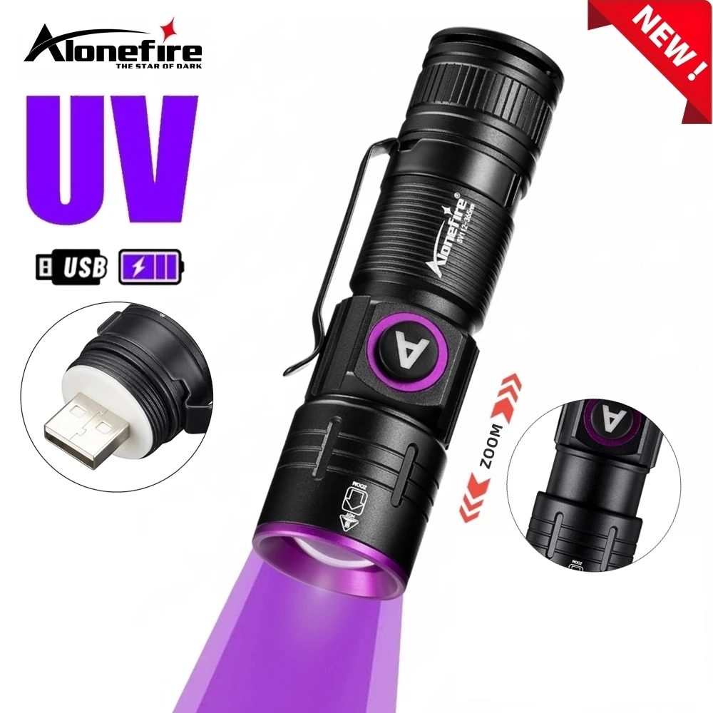 Linterna UV USB recargable con Zoom 395/365 nm - Fluorescencia
