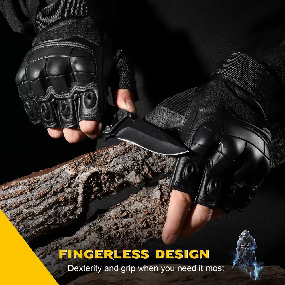 Guantes tácticos medio dedo antideslizantes PU – Caza y outdoor - imagen 4