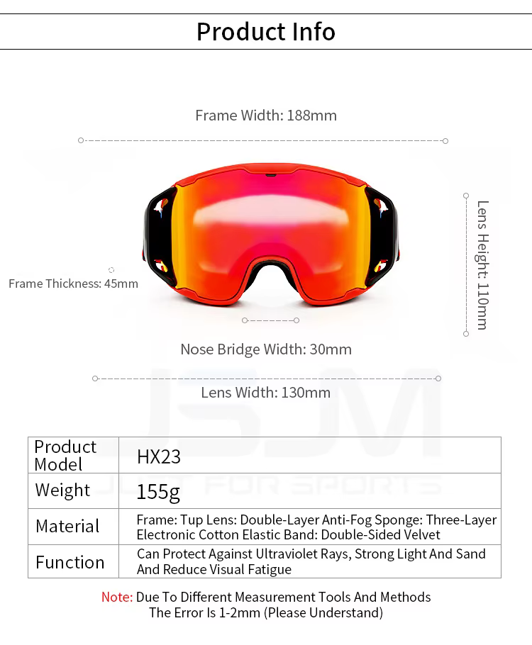 Gafas de esquí antiniebla doble capa UV400 para snowboard y moto nieve