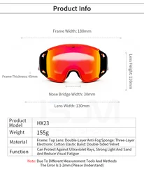 Gafas de esquí antiniebla doble capa UV400 para snowboard y moto nieve