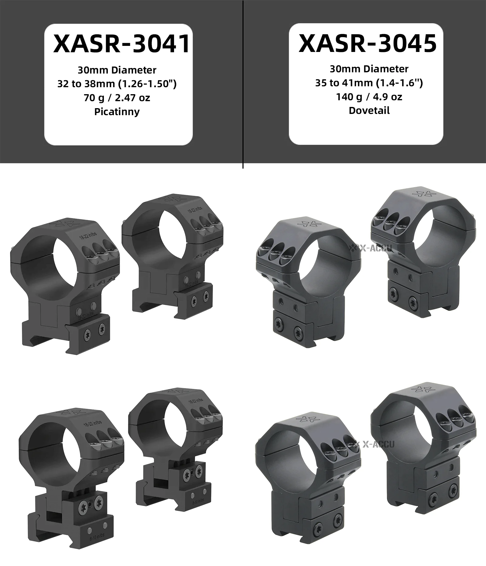 Anillas Vector Optics X-ACCU montadas en riel Picatinny