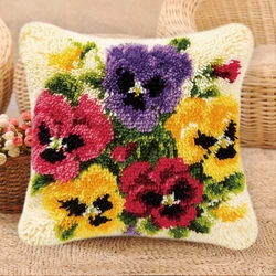 Kit de bordado punto de cruz flor para almohada, lana gruesa