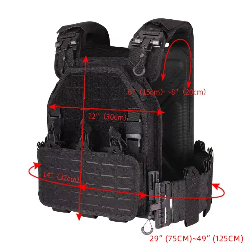 YAKEDA 6094 Chaleco táctico negro corte láser ligero desmontable caza