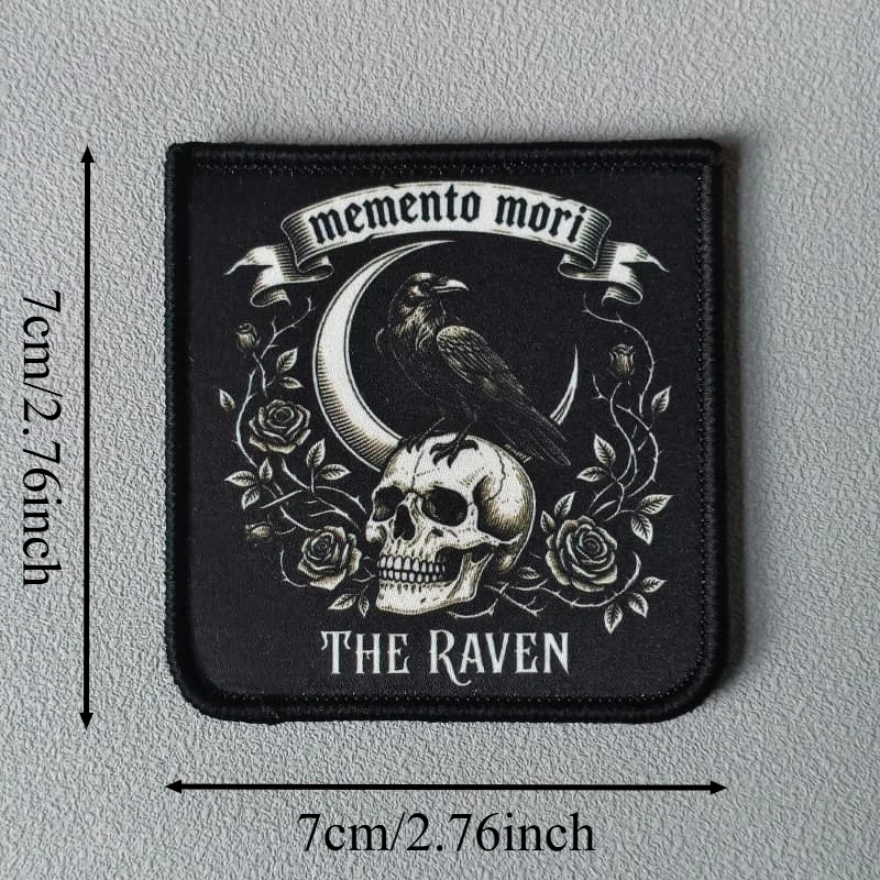 Parche táctico Memento Mori con calavera de cuervo para velcro - imagen 4