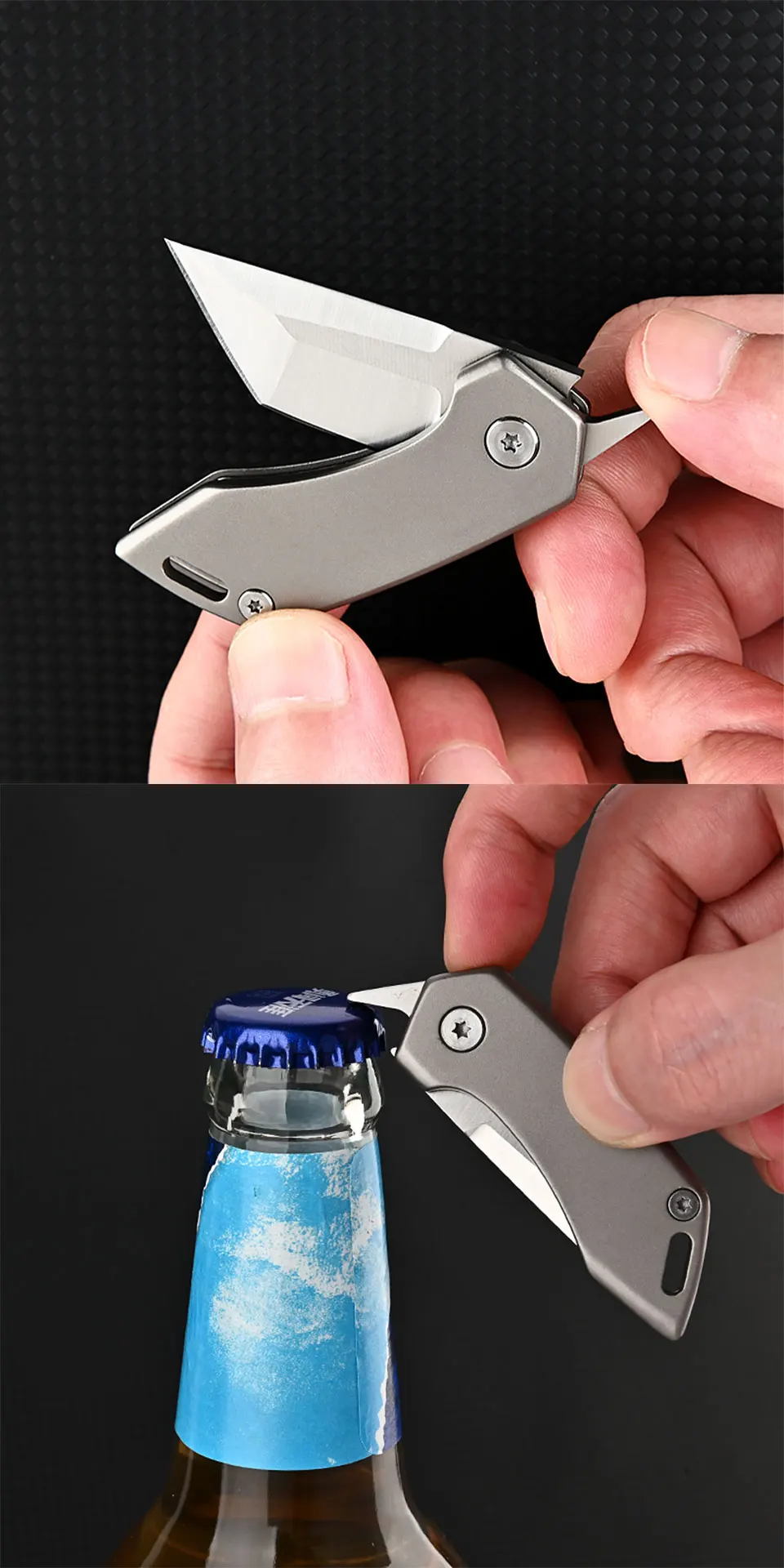 Cuchillo con acabado metálico y construcción compacta
