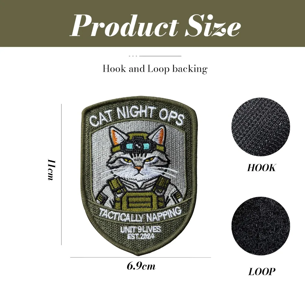 Parche táctico bordado gato para operaciones nocturnas