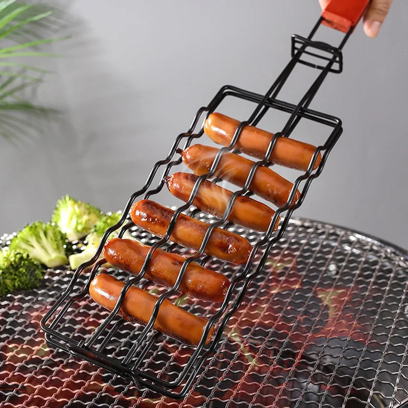 Red para barbacoa de salchichas antiadherente con mango de madera - imagen 3