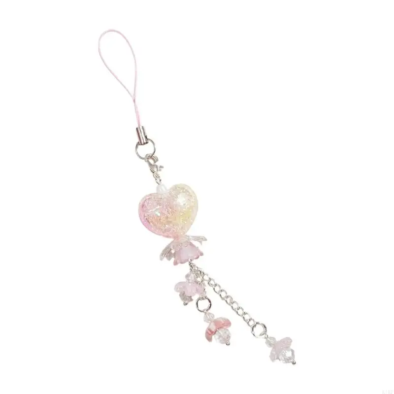 Llavero y correa para teléfono acrílicos con corazones y flores mármol - imagen 2