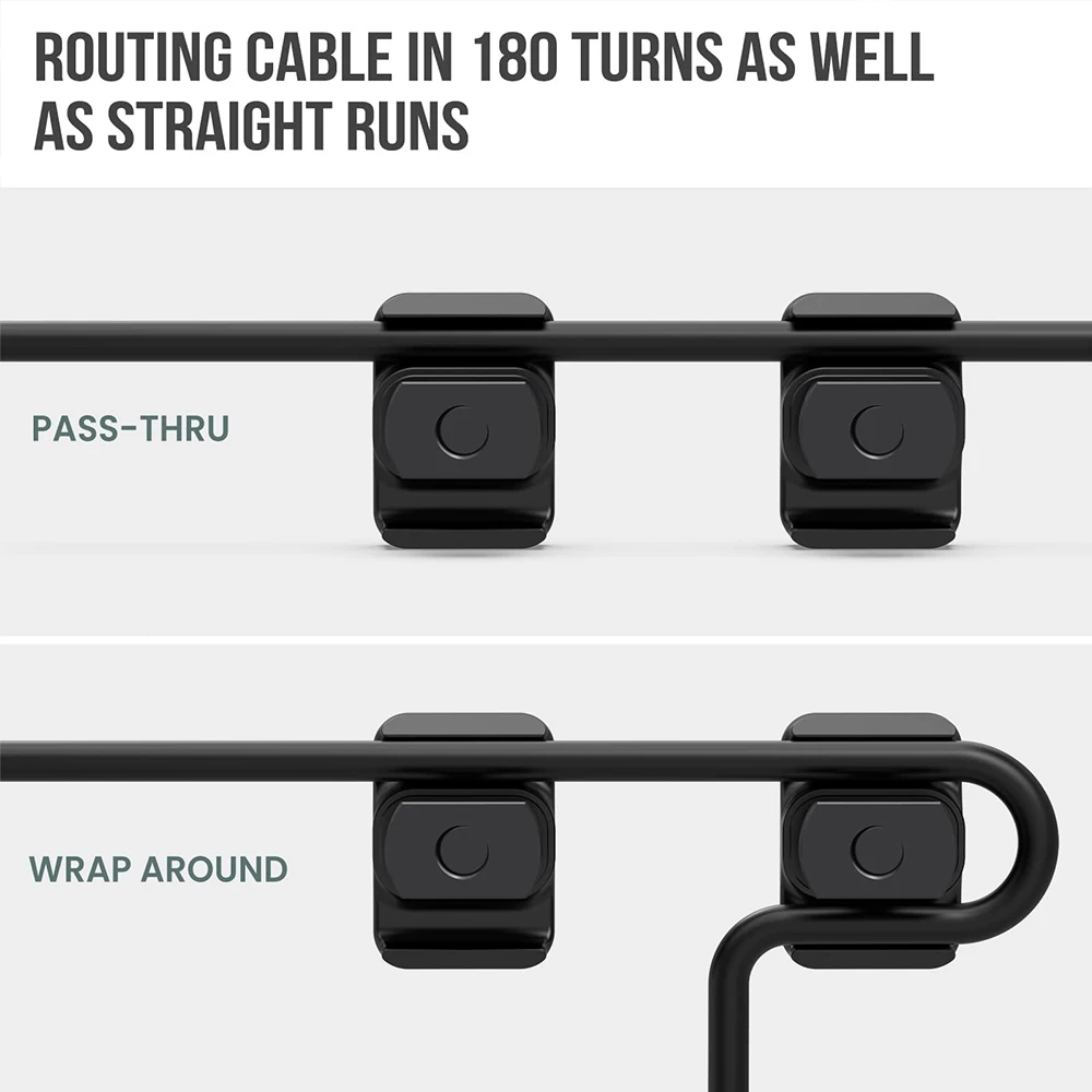 Detalle de los clips de gestión de cables para linterna y láser