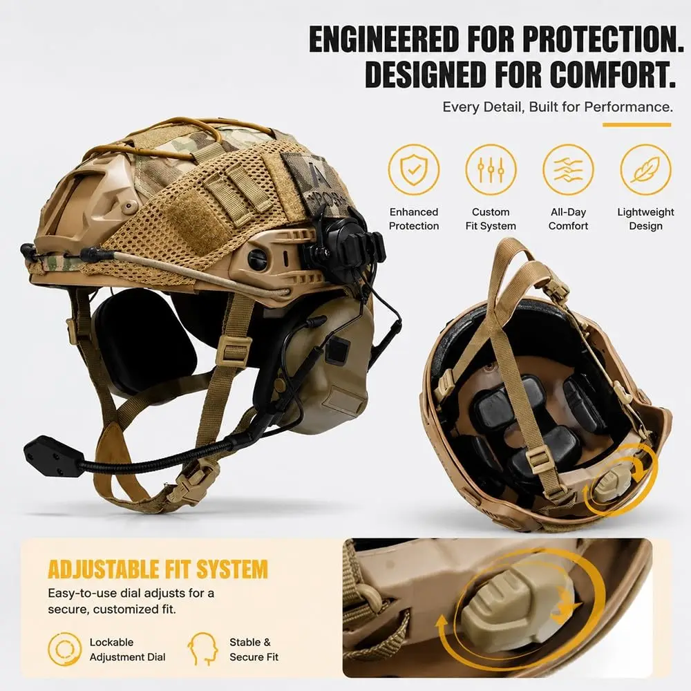 Casco táctico airsoft con cubierta para auriculares y gafas - imagen 4