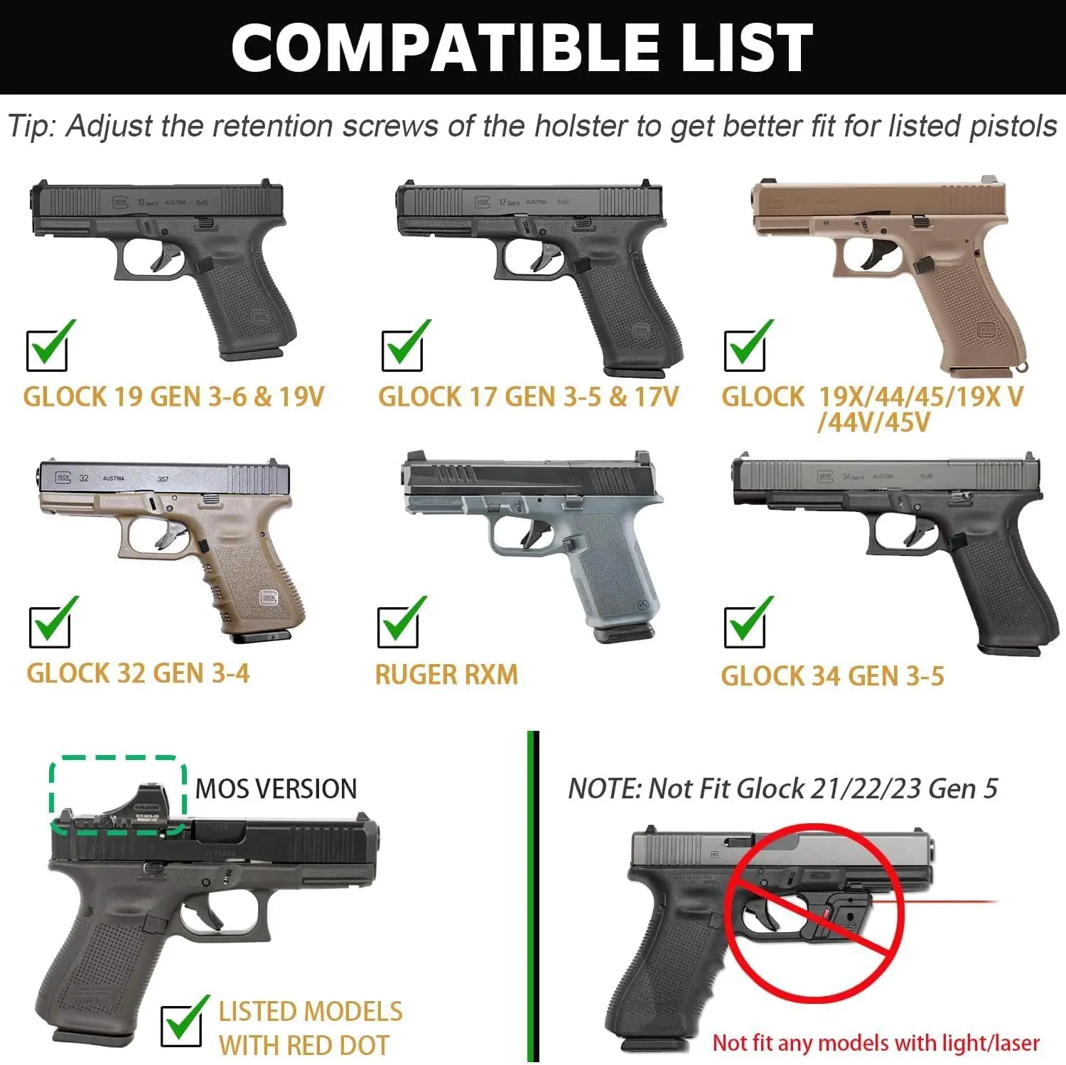 Funda Kydex IWB Warriorland Glock zurdos, compatible MOS - imagen 5