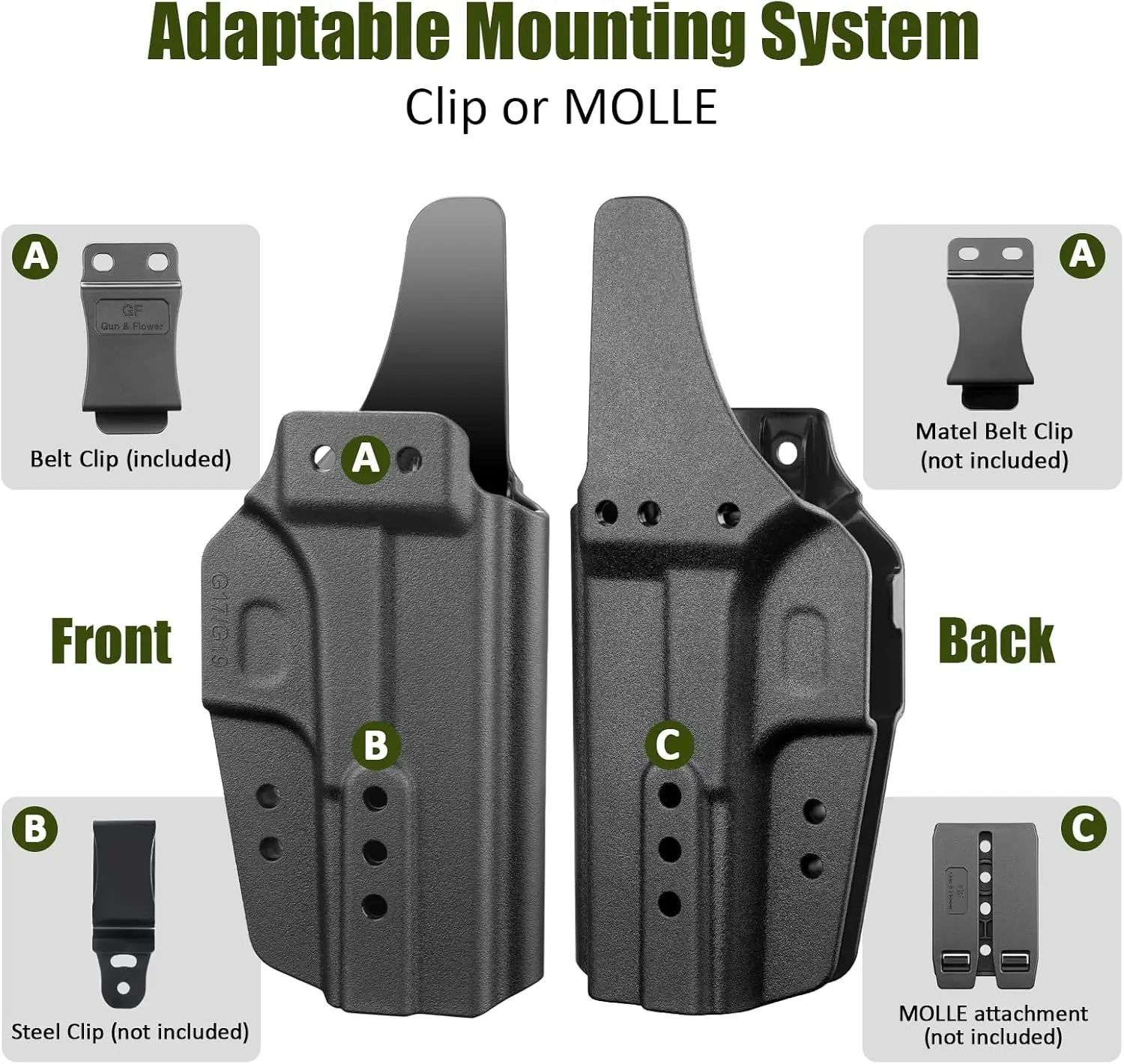 Funda IWB táctica Glock 17-19 con garra – Ajustable derecha