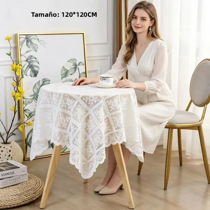 Mantel de encaje beige antideslizante para sofá, retro lujo ligero - imagen 2