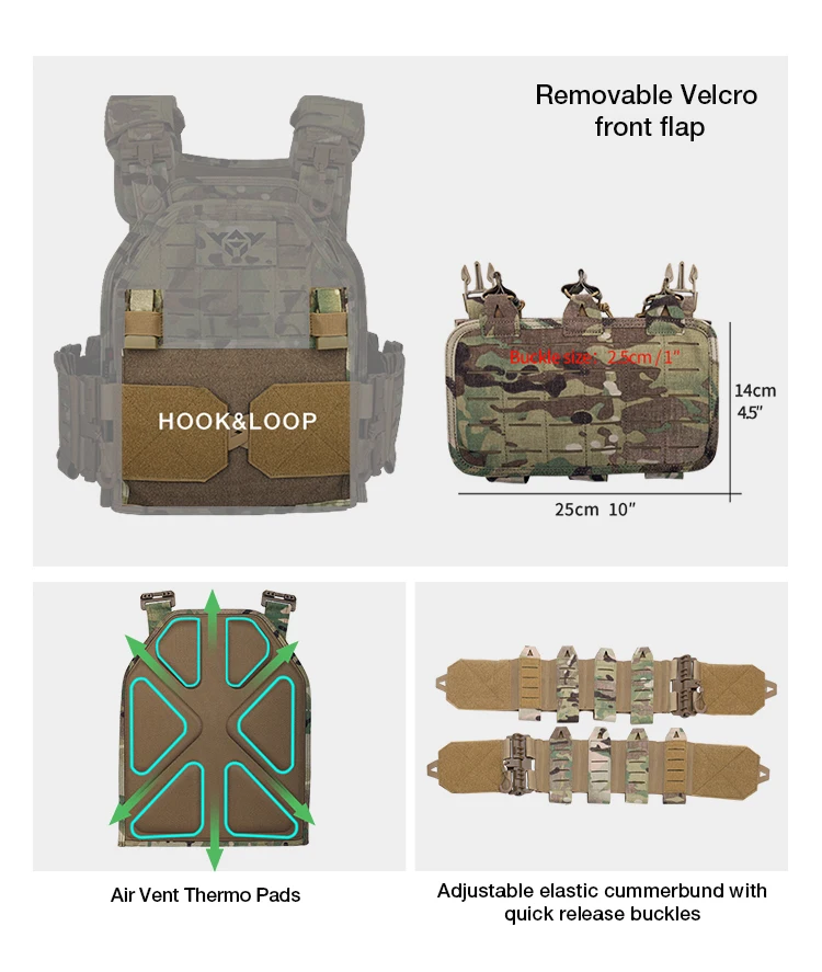 Chaleco Táctico YAKEDA Plate Carrier 6094 Ligero MOLLE Liberación Rápida